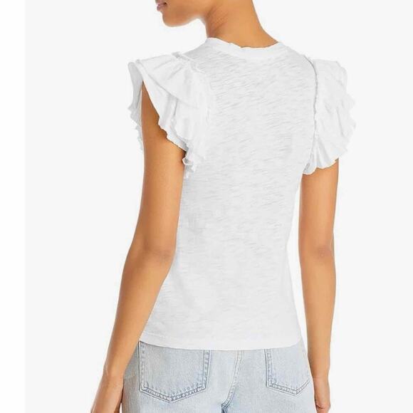 Goldie Celeste Ruffled Sleeve Pima Cotton Pullover Top White Large Lightweight - Picture 7 of 9